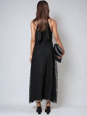 Religion Black Anna High Halter Neck Lace Maxi Dress with Tie Sash - Image 2 of 6