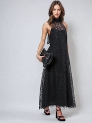 Religion Black Anna High Halter Neck Lace Maxi Dress with Tie Sash - Image 5 of 6