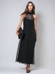 Religion Black Anna High Halter Neck Lace Maxi Dress with Tie Sash - Image 6 of 6