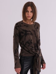 Religion Light Black Reverse Tie Front Jumper in Soft Wool Mix - Image 1 of 6