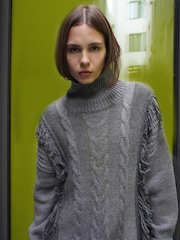 Religion Grey Oversized Jamie Roll Neck Jumper With Cables and Tassles - Image 3 of 9