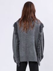 Religion Grey Oversized Jamie Roll Neck Jumper With Cables and Tassles - Image 7 of 9