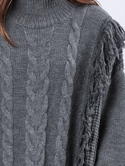 Religion Grey Oversized Jamie Roll Neck Jumper With Cables and Tassles - Image 9 of 9