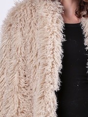 Religion Cream Long Haired Maxi Serenity Coat in Shaggy Soft Faux Fur - Image 10 of 10
