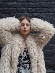 Religion Cream Long Haired Maxi Serenity Coat in Shaggy Soft Faux Fur - Image 2 of 10