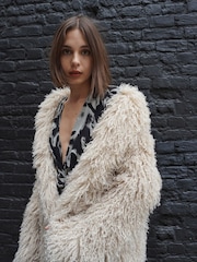 Religion Cream Long Haired Maxi Serenity Coat in Shaggy Soft Faux Fur - Image 3 of 10