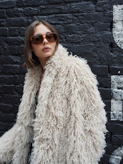 Religion Cream Long Haired Maxi Serenity Coat in Shaggy Soft Faux Fur - Image 4 of 10