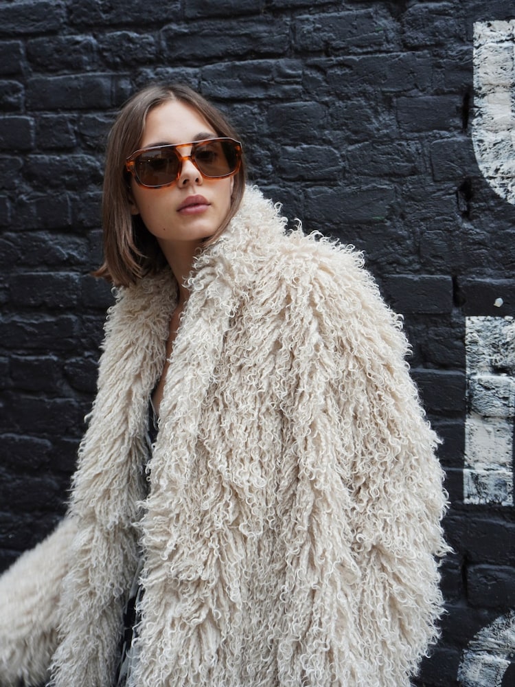 Religion Cream Long Haired Maxi Serenity Coat in Shaggy Soft Faux Fur - Image 4 of 10