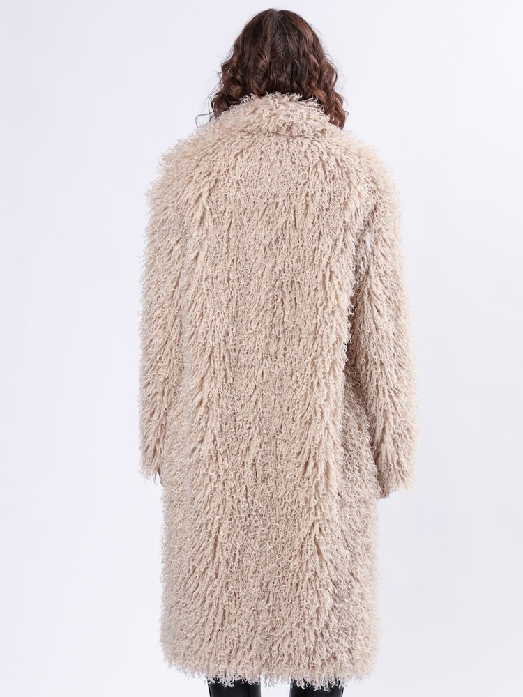 Religion Cream Long Haired Maxi Serenity Coat in Shaggy Soft Faux Fur - Image 7 of 10