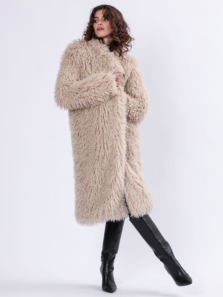 Religion Cream Long Haired Maxi Serenity Coat in Shaggy Soft Faux Fur - Image 8 of 10