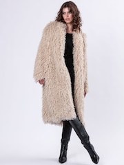 Religion Cream Long Haired Maxi Serenity Coat in Shaggy Soft Faux Fur - Image 9 of 10