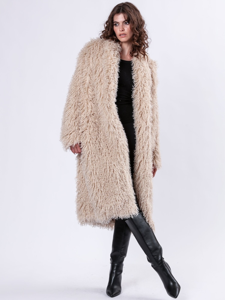 Religion Cream Long Haired Maxi Serenity Coat in Shaggy Soft Faux Fur - Image 9 of 10