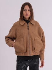 Religion Natural Dream Oversized Boucle Bomber Jacket With Patch Pockets - Image 3 of 8
