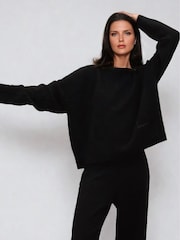 Religion Black Oversized Rick Crew Neck Co-ord Jumper With Exposed Seams - Image 4 of 6