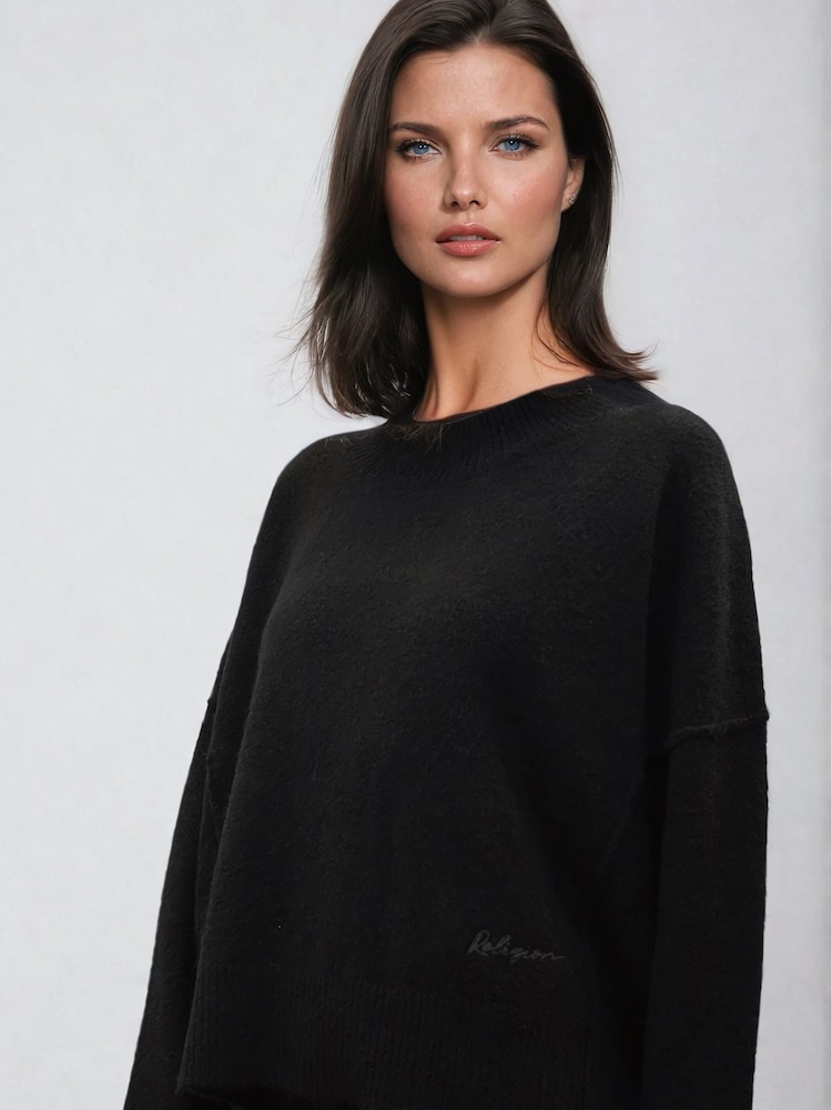 Religion Black Oversized Rick Crew Neck Co-ord Jumper With Exposed Seams - Image 6 of 6