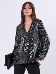 Religion Metallic Division Sequin Tunic Top With Bell Sleeves - Image 2 of 6