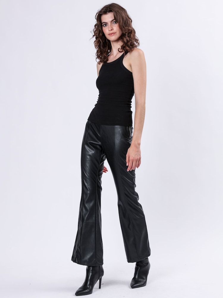 Religion Black Force Flared Leather Look Trousers - Image 1 of 6