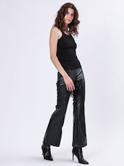 Religion Black Force Flared Leather Look Trousers - Image 2 of 6