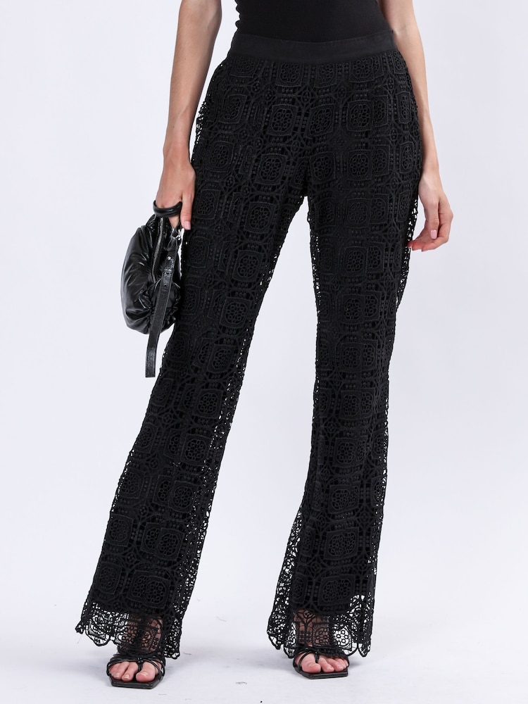 Religion Black Lily High waisted Flared Intricate Lace Trousers - Image 1 of 6