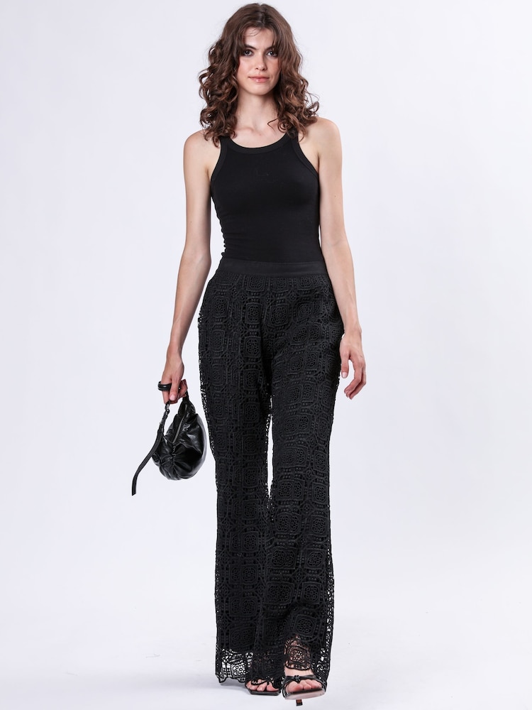 Religion Black Lily High waisted Flared Intricate Lace Trousers - Image 6 of 6