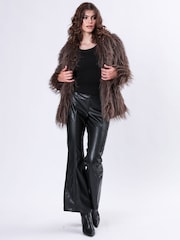 Religion Brown Long Haired Short Relax Fur Coat in Shaggy Soft Faux Fur - Image 5 of 7