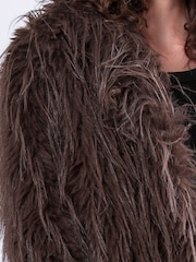 Religion Brown Long Haired Short Relax Fur Coat in Shaggy Soft Faux Fur - Image 7 of 7