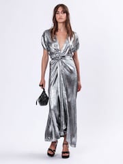 Religion Metallic Fold 2 Way Wrap Dress in Silver Foil - Image 1 of 6
