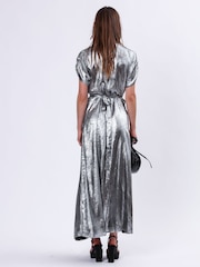 Religion Metallic Fold 2 Way Wrap Dress in Silver Foil - Image 3 of 6