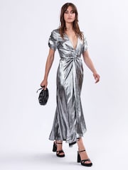Religion Metallic Fold 2 Way Wrap Dress in Silver Foil - Image 5 of 6