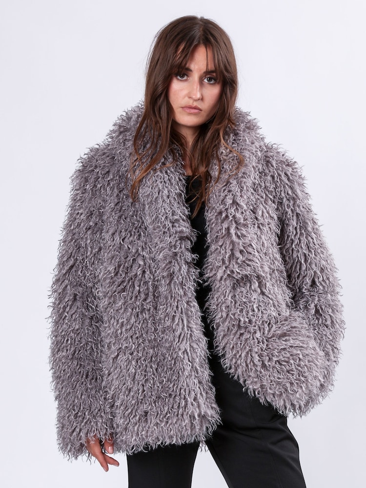 Religion Grey Long Haired Short Relax Fur Coat in Shaggy Soft Faux Fur - Image 2 of 6