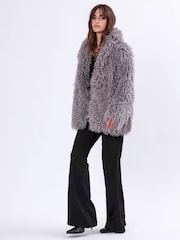 Religion Grey Long Haired Short Relax Fur Coat in Shaggy Soft Faux Fur - Image 4 of 6