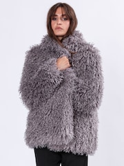 Religion Grey Long Haired Short Relax Fur Coat in Shaggy Soft Faux Fur - Image 5 of 6
