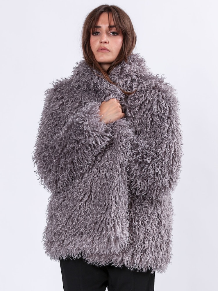 Buy Religion Grey Long Haired Short Relax Fur Coat in Shaggy Soft