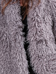 Religion Grey Long Haired Short Relax Fur Coat in Shaggy Soft Faux Fur - Image 6 of 6