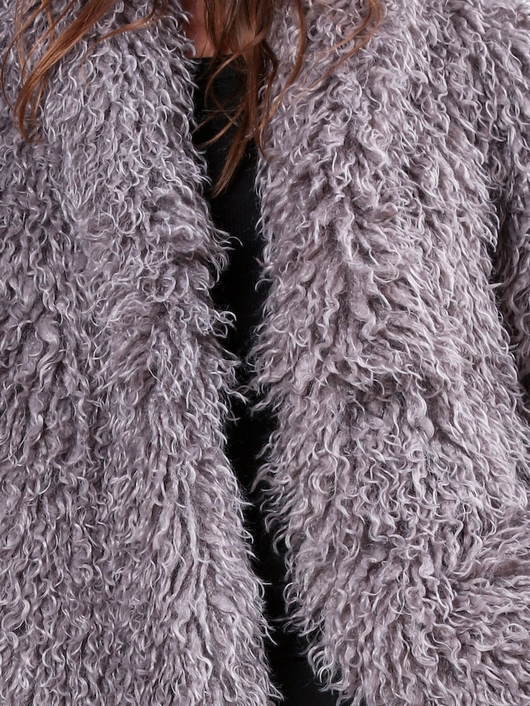 Religion Grey Long Haired Short Relax Fur Coat in Shaggy Soft Faux Fur - Image 6 of 6