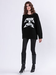 Religion Black Oversized Rock N Roll Lightning Bolt Jumper in Soft Yarn - Image 1 of 6
