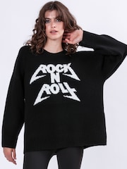 Religion Black Oversized Rock N Roll Lightning Bolt Jumper in Soft Yarn - Image 2 of 6