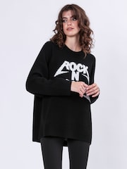 Religion Black Oversized Rock N Roll Lightning Bolt Jumper in Soft Yarn - Image 5 of 6