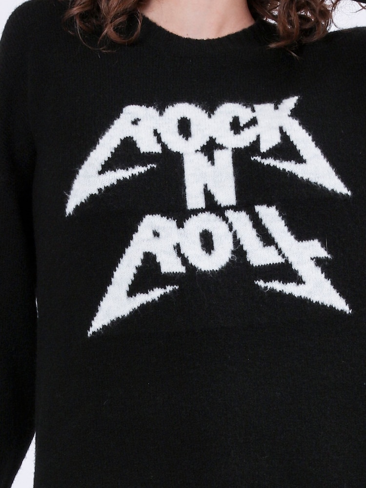 Religion Black Oversized Rock N Roll Lightning Bolt Jumper in Soft Yarn - Image 6 of 6