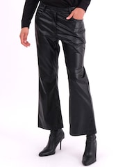 Religion Black Nebula Faux Leather Boot Cut Trousers In Matt Finish - Image 1 of 6