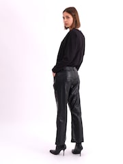 Religion Black Nebula Faux Leather Boot Cut Trousers In Matt Finish - Image 4 of 6