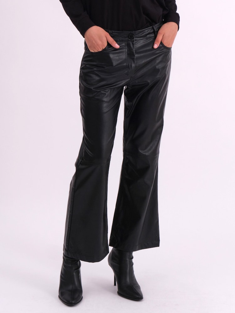 Religion Black Nebula Faux Leather Boot Cut Trousers In Matt Finish - Image 5 of 6