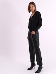 Religion Black Nebula Faux Leather Boot Cut Trousers In Matt Finish - Image 6 of 6