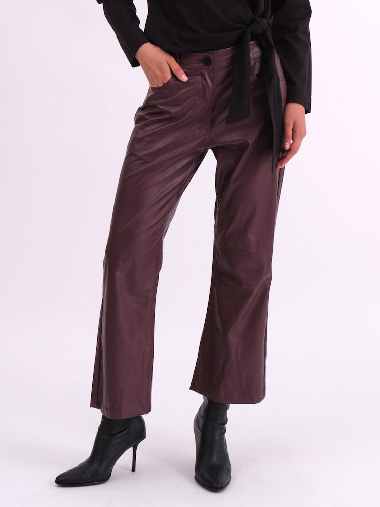 Religion Red Nebula Faux Leather Boot Cut Trousers In Matt Finish - Image 1 of 6