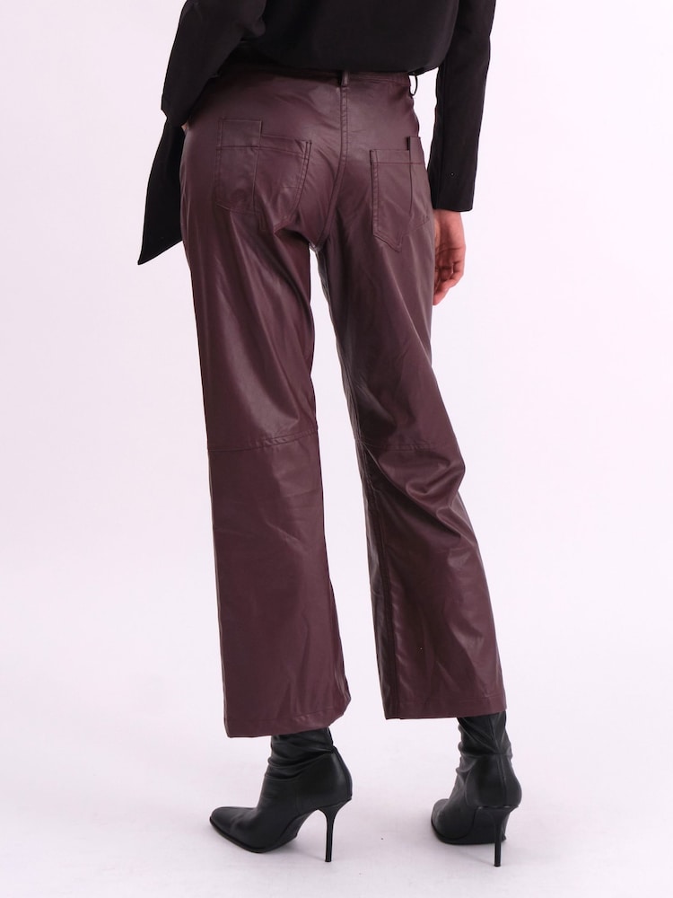 Religion Red Nebula Faux Leather Boot Cut Trousers In Matt Finish - Image 2 of 6