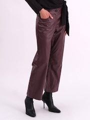 Religion Red Nebula Faux Leather Boot Cut Trousers In Matt Finish - Image 3 of 6