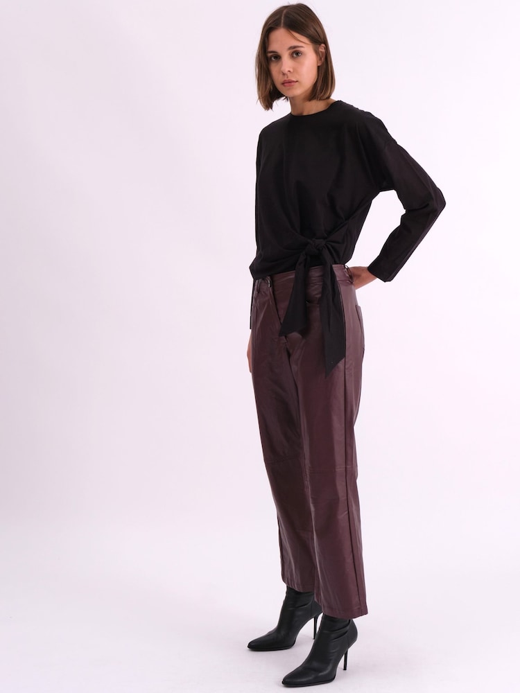 Religion Red Nebula Faux Leather Boot Cut Trousers In Matt Finish - Image 6 of 6