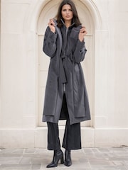 Religion Grey Spirit Maxi Trench Coat With Draped Double Layer And Belt - Image 1 of 7