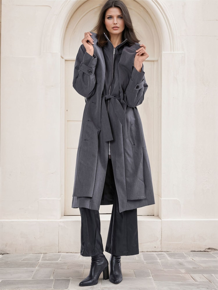 Religion Grey Spirit Maxi Trench Coat With Draped Double Layer And Belt - Image 1 of 7