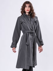 Religion Grey Spirit Maxi Trench Coat With Draped Double Layer And Belt - Image 2 of 7